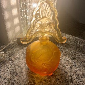 A Glass Lalique Mold Vintage Czech Bohemian Amber Glass 8"X4.5" Pisces Perfume…